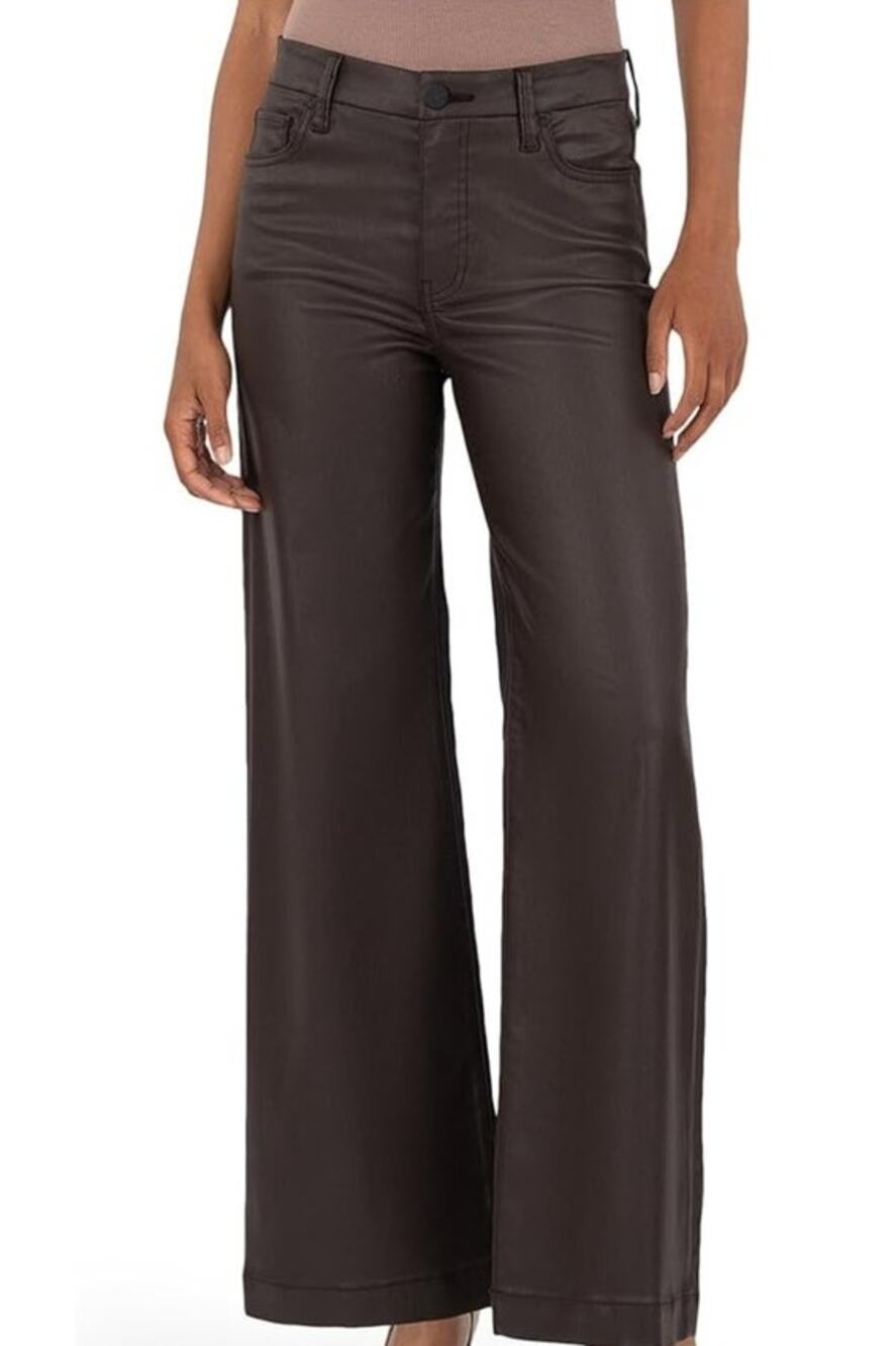 Kut From The Kloth Meg Fab Ab Coated Wide Leg Jeans Brown 6 High Rise